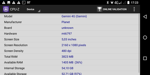 Gemini PDA device info - CPUZ